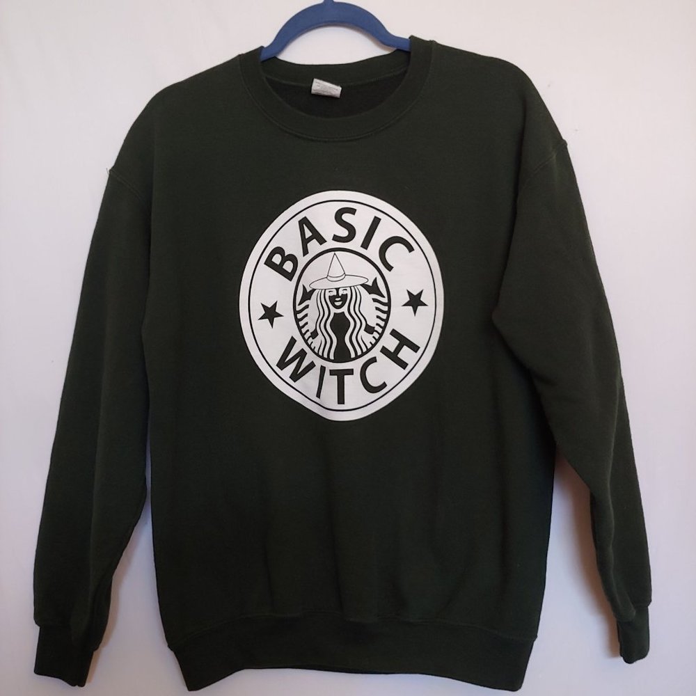 Basic Witch Graphic Womens Green Long Sleeve Sweatshirt Medium